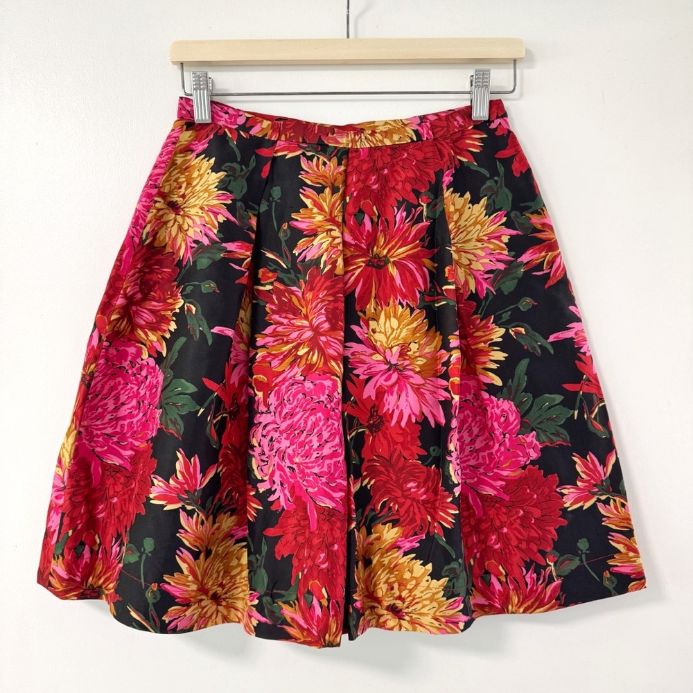 Talbots 100% Silk Floral Print Red Pink Mini Pleated Skirt A-Line Small